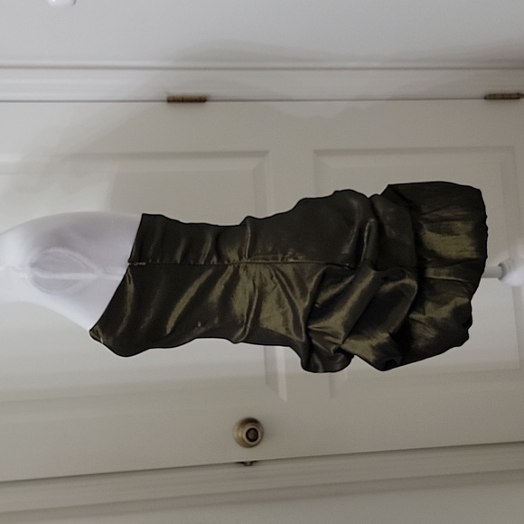 Jessica McClintlock Size 6 Metallic Olive Green Cocktail Satin Dress Gently Used - Picture 3 of 13